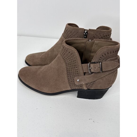 Vince Camuto Brown Suede Ankle Boots Womens 8.5 Leather Booties with Buckle - Picture 8 of 11